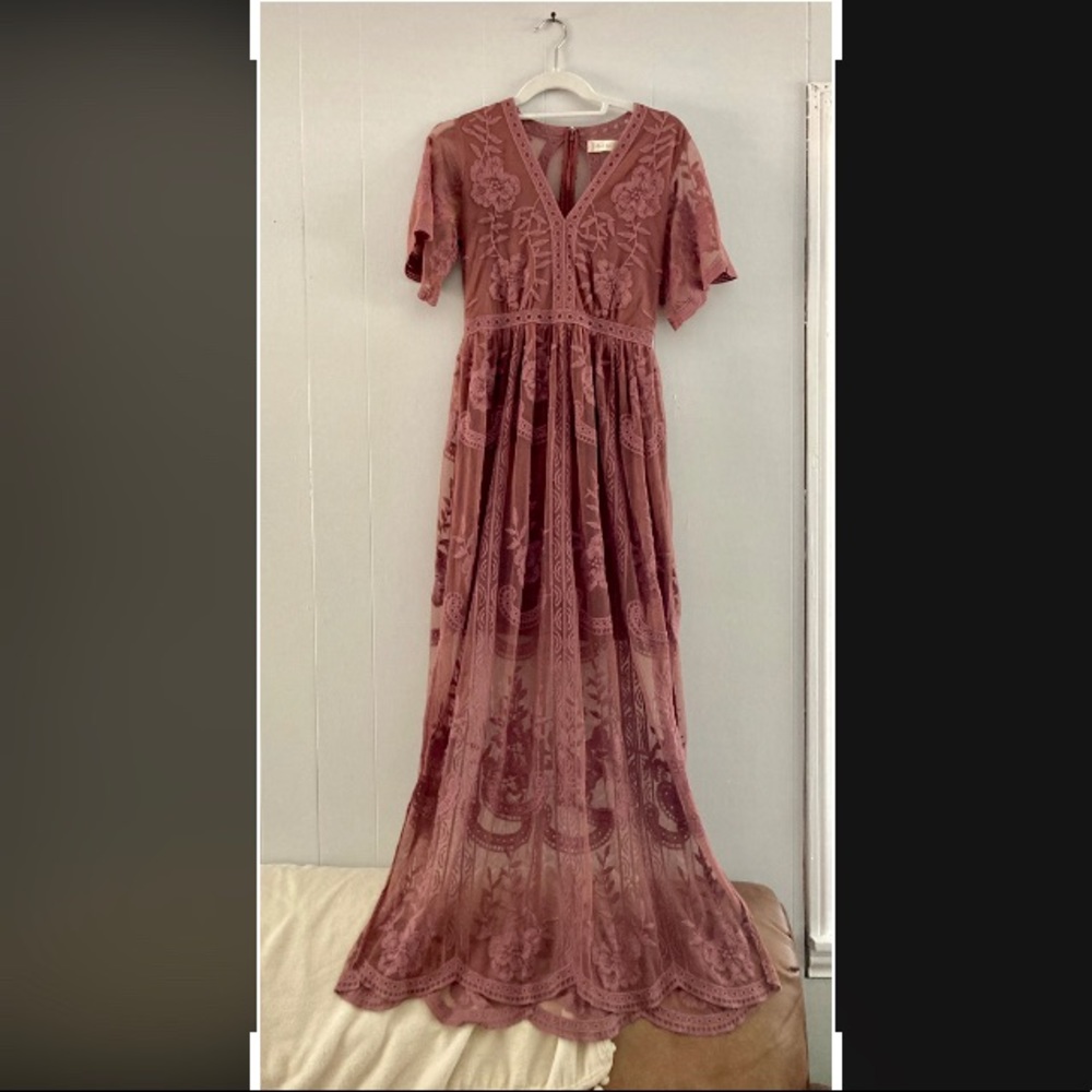 Altar’d State Lace Dress Purple Sheer Back - Picture 6 of 6